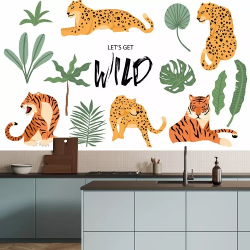 Sticker  Cute animal object collection with leopard,tiger. illustration for icon,logo,sticker,printable.Include wording let's get wild