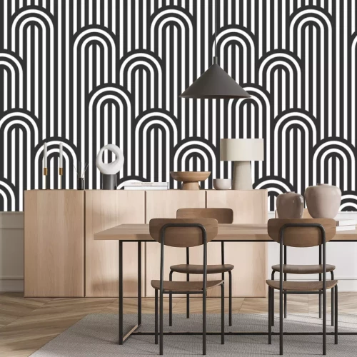 Papier peint  Seamless pattern with twisted lines, vector linear tiling background, stripy weaving, optical maze, twisted stripes. Black and white design.