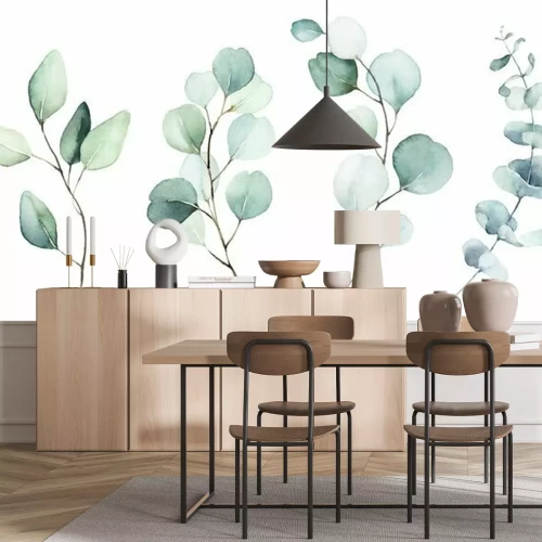 Papier peint  Plantes d'eucalyptus peintes à l'aquarelle