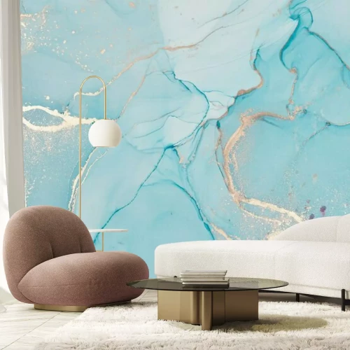 Papier peint  Marbrure aquarelle turquoise