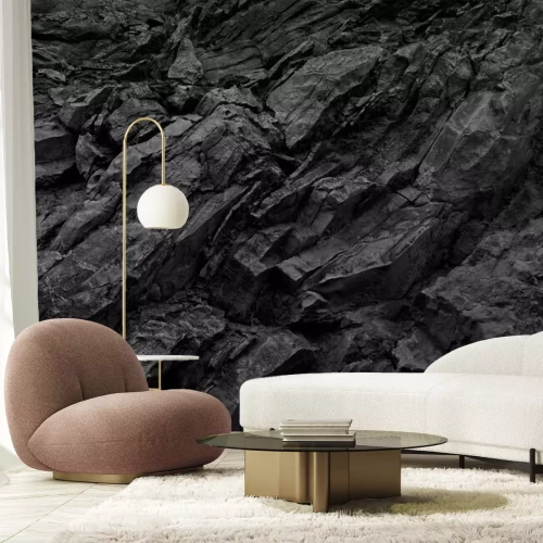 Papier peint  Black rock background. Dark gray stone texture. Black grunge background. Mountain close-up. Distressed backdrop.