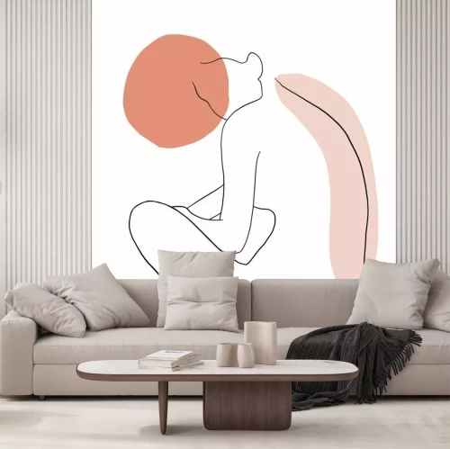 Papier peint  Femme assise à l'envers dessinée d'un trait