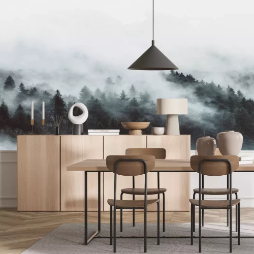 Sticker  Vue nostalgique d'une forêt dans le brouillard