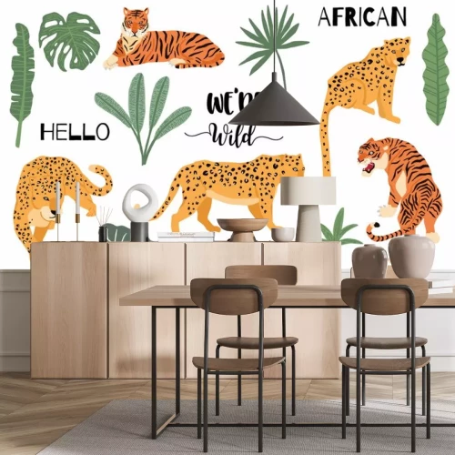 Sticker  Cute animal object collection with leopard,tiger. illustration for icon,logo,sticker,printable.Include wording we are wild