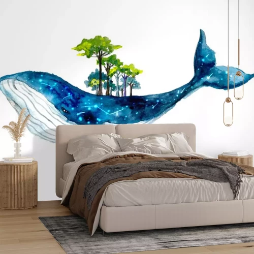 Sticker  Cute watercolor whale. Dreams illustrations