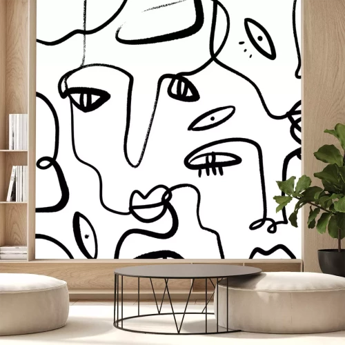 Sticker  Abstract Fashion Artistic Portrait Painted Illustration Of People Faces Silhouette Group Pattern One Line Drawing Abstraction Modern Aesthetic Print Minimalism Interior Contour Handdrawn Lineart Conti