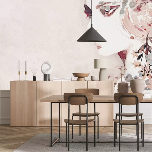 Sticker  Watercolor abstract portrait of girl. Fashion background.