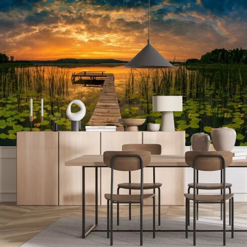 Papier peint  Panorama of beautiful sunrise over lake