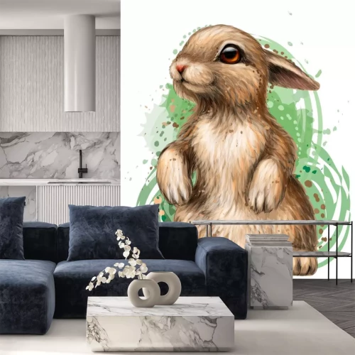 Sticker  Lapin aquarellé sur fond vert