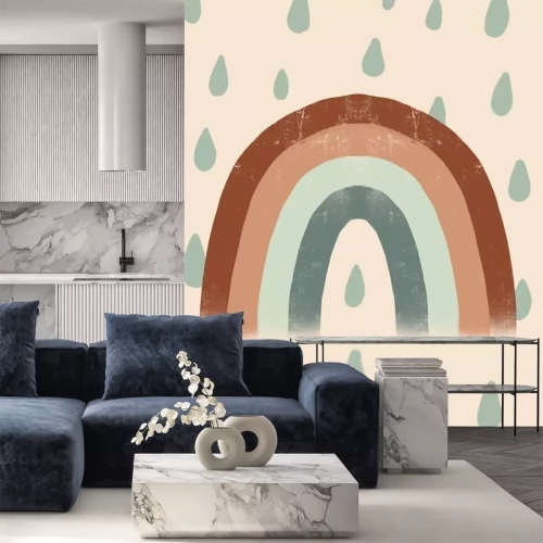 Sticker  Arc-en-ciel avec des gouttes de pluie version style scandinave