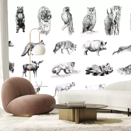 Sticker  Dessins réalistes d'animaux en noir et blanc