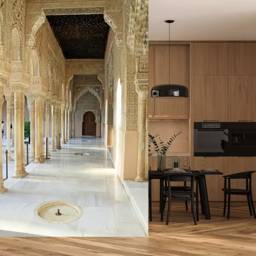 Papier peint  Cloître oriental et petites fontaines