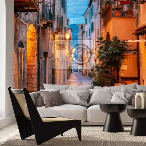 Papier peint  Terracina, Italy. Night Evening View Of Old Street In Illuminations