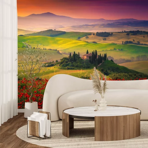 Papier peint  Fleurs et champs en Toscane