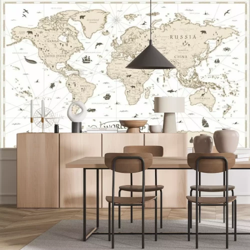Papier peint  World Map Vintage Cartoon Detailed - vector