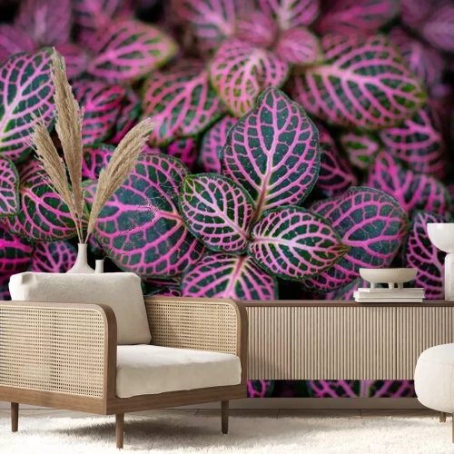 Papier peint  Feuilles roses