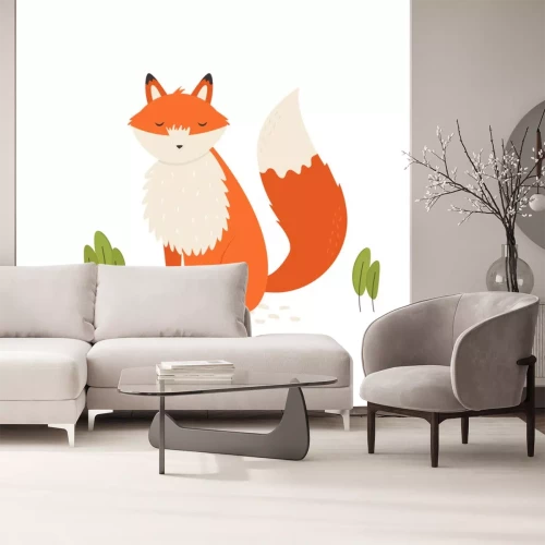 Sticker  Vector illustration of a nice ginger fox on a lawn