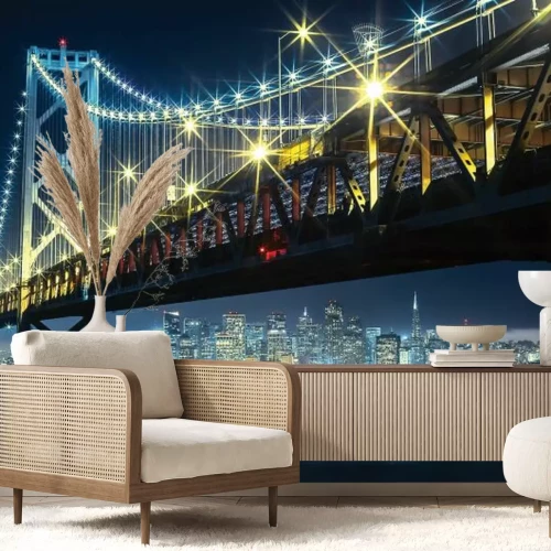 Papier peint  Ville de San Francisco au crépuscule avec un pont illuminé