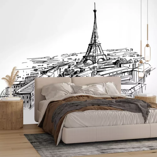 Sticker  Illustration of paris with eiffel tower. Hand drawn ink sketch converted to vector.