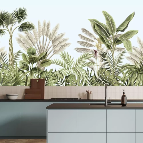 Papier peint  Plantes vintage sur fond bleu