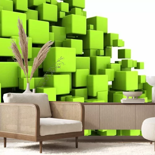 Papier peint  Cubes verts en 3D