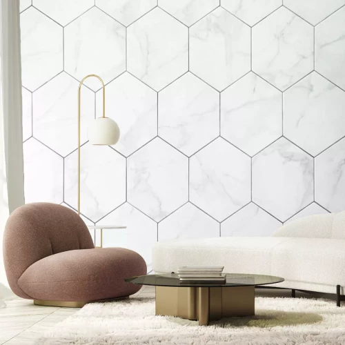 Papier peint  Mur en marbre avec carreaux hexagonaux