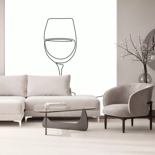 Sticker  Glass of wine in continuous line art drawing style. Minimalist black line sketch on white background. Vector illustration