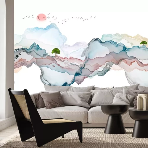 Sticker  Paysage abstrait avec la mer et des montagnes