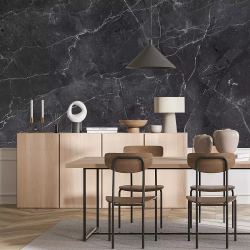 Papier peint  Marbre noir avec des lignes blanches