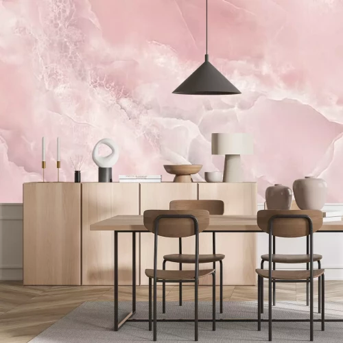 Papier peint  Marbre rose avec des veinures blanches