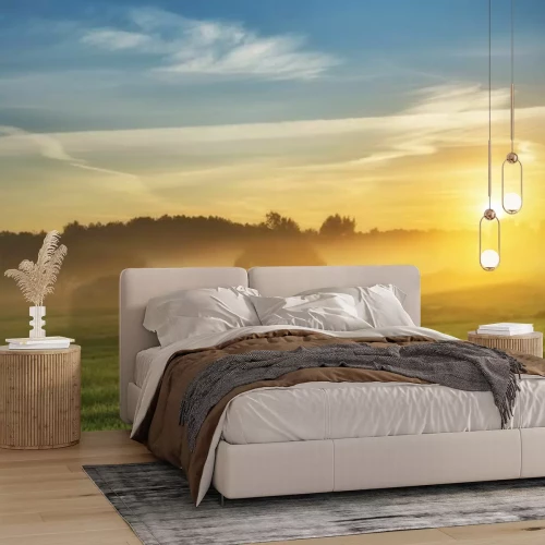 Papier peint  Beau lever de soleil estival sur les champs