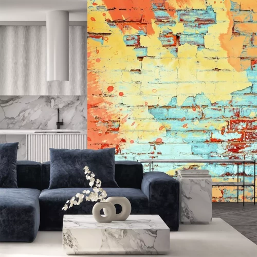 Papier peint  Briques colorées et abimées