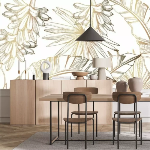 Sticker  Croquis avec des bananes et des feuilles de palmier