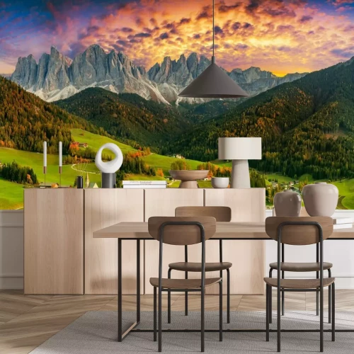 Papier peint  Prairies et vallées sur fond de montagne