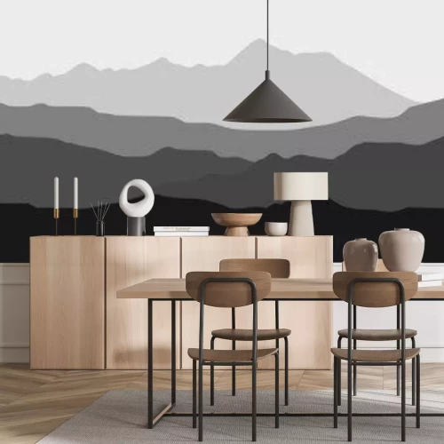 Sticker  Paysage de contour noir et blanc des chaînes de montagnes