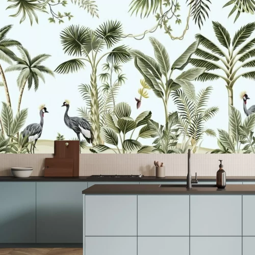 Papier peint  Vieux palmiers et oiseaux