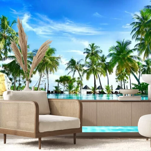 Papier peint  Palmiers au bord de la piscine