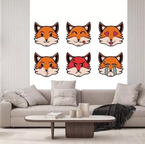 Sticker  Head of the Emoji Fox in pop art style. Vector set of fox character. Cartoon style. Funny character design