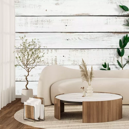 Papier peint  Feuilles d'eucalyptus sur un plancher en bois