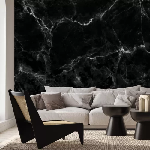Papier peint  Marbre noir avec des décorations blanches