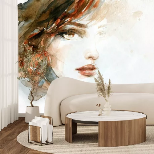 Sticker  Beautiful woman. fashion illustration. watercolor painting