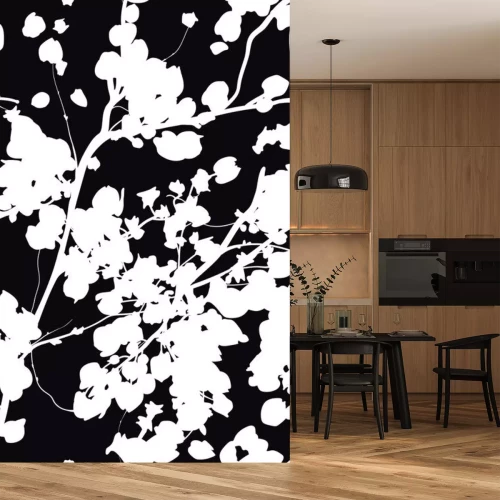 Sticker  black and white abstract flowers pattern
