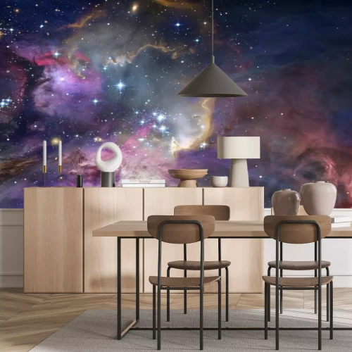 Papier peint  Une nébuleuse colorée avec des étoiles dans l'espace