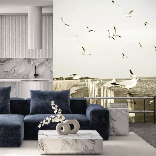 Papier peint  Mouettes au bord de la mer