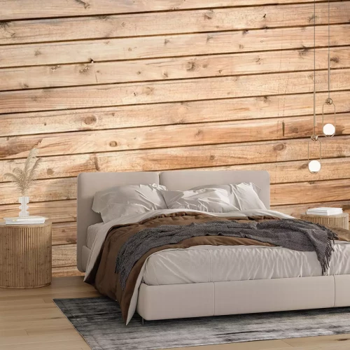 Papier peint  Vieilles planches horizontales en bois beige