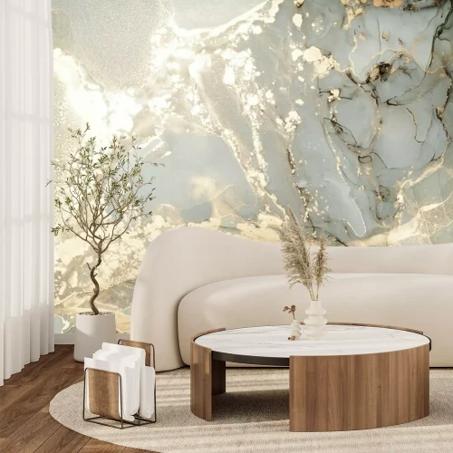 Papier peint  Marbre avec décorations dorées style glamour