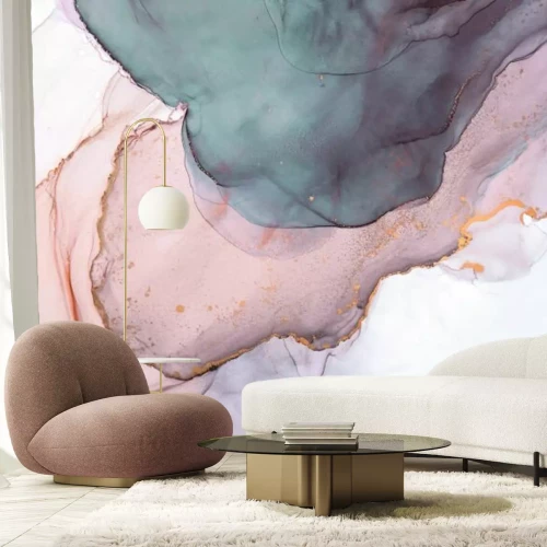 Papier peint  Alcohol ink sea texture. Contemporary art. Abstract art background. Multicolored bright texture. Fragment of artwork. Modern art. Inspired by the sky, as well as steam and smoke. Trendy wallpaper.