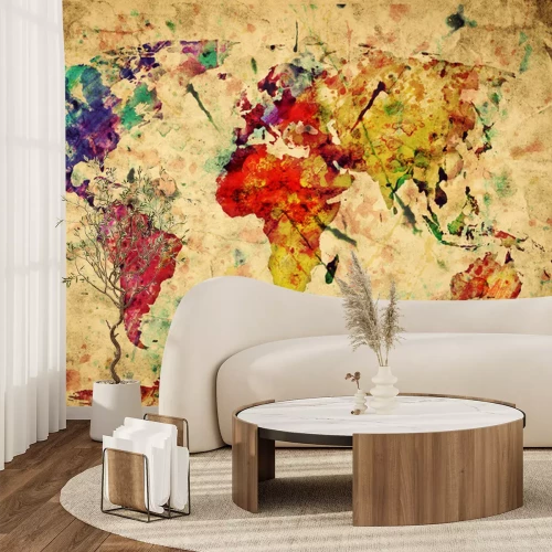 Papier peint  Carte du monde vintage. Peinture colorée, aquarelle sur papier grunge