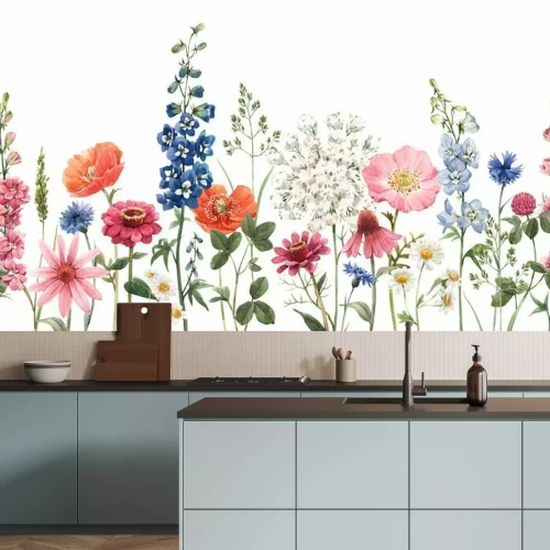 Papier peint  Beautiful floral summer seamless pattern with watercolor hand drawn field wild flowers. Stock illustration.