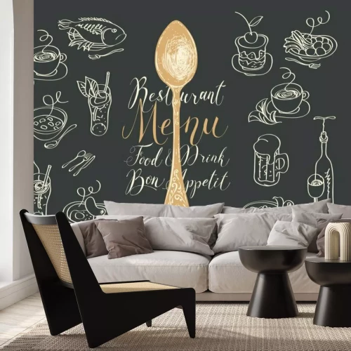 Papier peint  Cuillère de cuisine au milieu des plats dessin